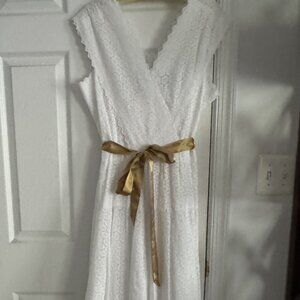 J. Peterman Summer cotton white eyelet sleeveless dress, size 12